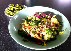 Kelp noodles with extra Edamame beans at BEMBA rawfood & plant-based in Bratislava
