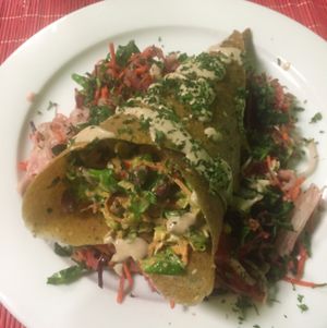 Raw wrap with ginger dressing - mango, pepper, sprouts, gold flax seeds,... at BEMBA rawfood & plant-based in Bratislava