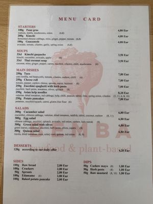 Menu Food  at BEMBA rawfood & plant-based in Bratislava