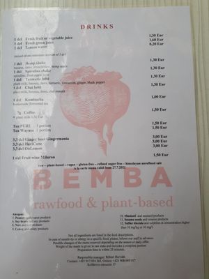 Drinks at BEMBA rawfood & plant-based in Bratislava