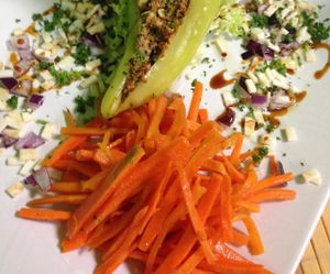 Raw stuffed paprika with raw vegan bread and veggie at BEMBA rawfood & plant-based in Bratislava