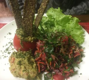 Quacamole with pizza fingers, avocado, vegetable mix, flax seeds, pumpkin seeds,... at BEMBA rawfood & plant-based in Bratislava