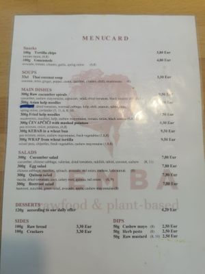 Menu (June 2024) at BEMBA rawfood & plant-based in Bratislava