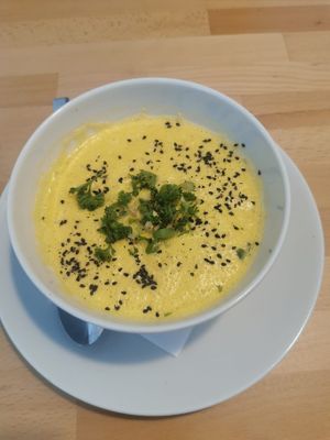 Thai coconut soup (highly recommended) at BEMBA rawfood & plant-based in Bratislava