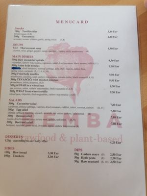 English menu available at BEMBA rawfood & plant-based in Bratislava