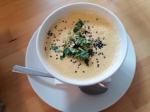 Coconut soup at BEMBA rawfood & plant-based in Bratislava