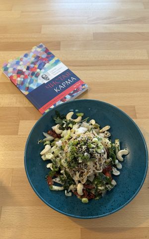 Dried tomatoes, wormed cabbage, kelp, chilli, cashews,  tahini, lime, spring onion, coriander.   at BEMBA rawfood & plant-based in Bratislava