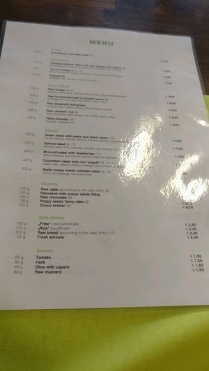 English menu  at BEMBA rawfood & plant-based in Bratislava