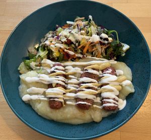 čevapčiči with mashed potatoes!  at BEMBA rawfood & plant-based in Bratislava