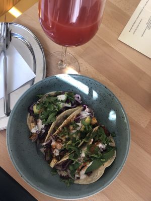 Taco and watermelon juice  at BEMBA rawfood & plant-based in Bratislava