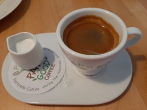 Coffee with plant milk at BEMBA rawfood & plant-based in Bratislava