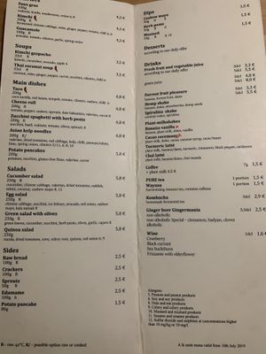 Menu November 2019 at BEMBA rawfood & plant-based in Bratislava