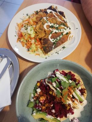Tacos & potatoes pancakes at BEMBA rawfood & plant-based in Bratislava