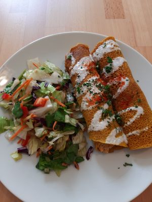 Curcuma pancakes with vegetables at BEMBA rawfood & plant-based in Bratislava