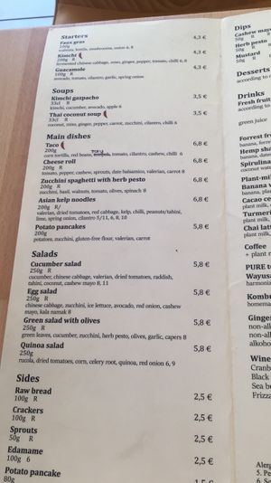 Menu at BEMBA rawfood & plant-based in Bratislava