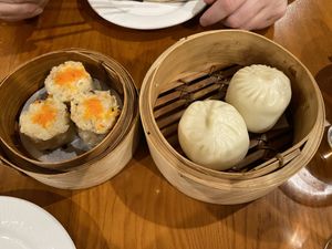 Steamed shu mai and bok choi buns   at Papa Chou's Yum Cha & Chinese Dining in Dunedin