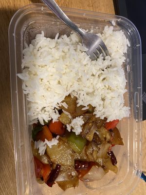 Potato and capsicum stir fry, with added rice  #Veganuary at Papa Chou's Yum Cha & Chinese Dining in Dunedin