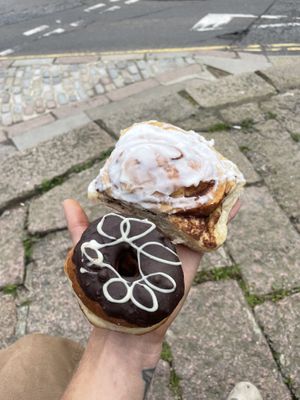 cinnamon bun and chocolat donut (5£ together)  at Vegan Bay Baker in Peterhead
