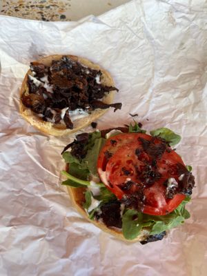 SLT Bagel-100% vegan. Vegan shittake bacon and vegan mayonnaise  at Humble Wood Fire (Bagel Shop) in Gainesville