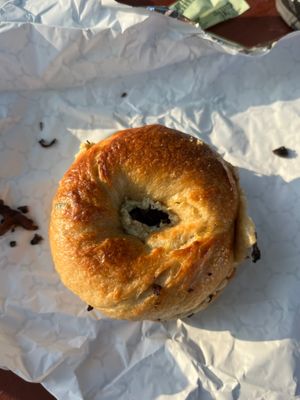 Vegan Asiago cheese bagel with tofu ricotta and “shittake bacon” at Humble Wood Fire (Bagel Shop) in Gainesville