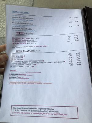 Menu: Last page, shakes and lassis, wine, beer  at Tramy - Vietnam Kitchen in Berlin