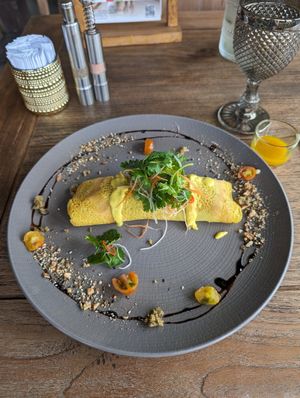 Vegan mushroom omelette at Flourish Cafe in Ubud