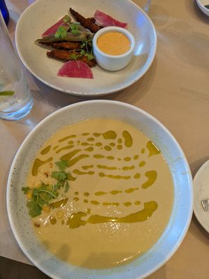 Okra and corn soup at Hudson Garden Grill in New York City