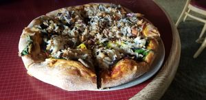 Vegan supreme pizza at Organic Oasis in Anchorage