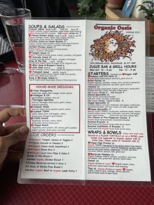 A side of the menu on June 8, 2021 at Organic Oasis in Anchorage