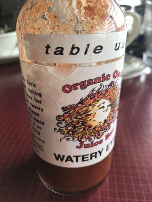 House made hot sauce at Organic Oasis in Anchorage