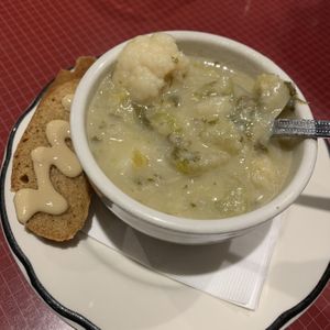 Vegan cauliflower leek soup at Organic Oasis in Anchorage