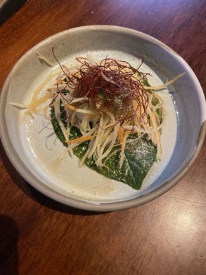 Crispy rice, green pawpaw, ginger, hot mint, and kaffir lime - exquisite delicate flavours - highly recommend   at Little Sister in Cairns