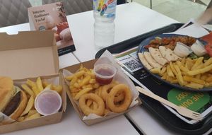 Burger, onion rings, shwarma plate at Smiley Vegan Rundle Mall in Adelaide