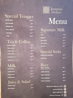 Drinks menu at Kusuma Kitchen in Ngadisari