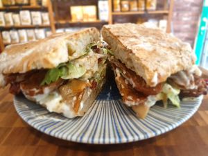 "Marco Polo", our special panini with seasoned Tempeh at La Bottega Italian Grocery & Coffee Shop in Kilkenny