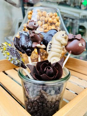 Les grands et les petits lovers de chocolat peuvent découvrir le praliné ou le chocolat à croquer avec nos sucettes chocolatées 💋 at La Cabosse Enchantée in La Rochelle