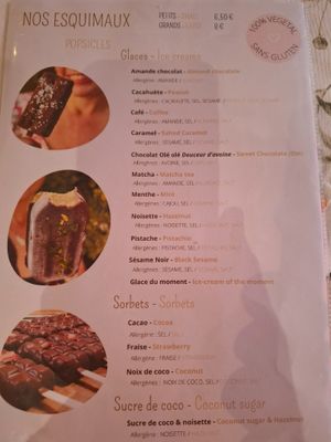 Menu at La Cabosse Enchantée in La Rochelle