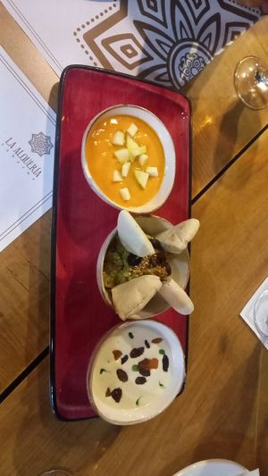 Salmorejo, humus, butifarra, couscous... at Taberna La Alquería in Cordoba