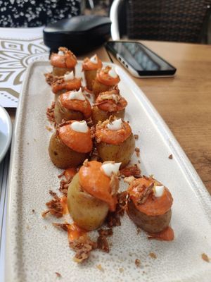 patata bravas? I am not sure why they modified it this way. at Taberna La Alquería in Cordoba