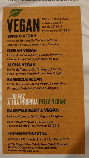 Vegan menu at Pizza Hut in Coimbra
