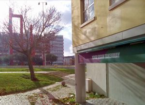Banner near roundabout at Spill the Greens in Lisbon
