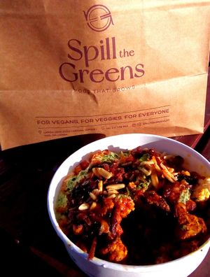 Chickpeas and tempeh with tomato at Spill the Greens in Lisbon