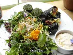 Raw sushi and falafel of Prana Raw Food Bar. at Prana Raw Food Bar in Cusco