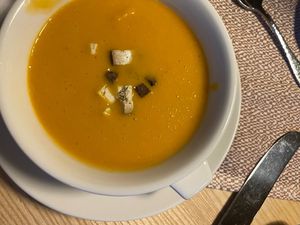 Vegan red lentil soup with smoked tofu  at Mari Pop Hotel in Ried Im Zillertal