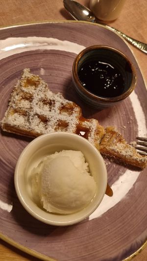 Vegan waffles (dessert at dinner) at Mari Pop Hotel in Ried Im Zillertal
