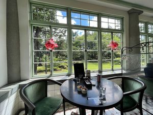 terrace seating at Taishō Roman Tea Room in Hirosaki