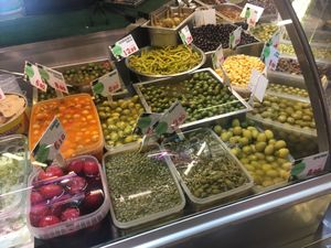 Olives and onions  at Aceitunas y Especias Zotes in Bilbao