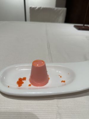 Amuse bouche: a sweet and tangy watermelon dessert   at L'Evangelista Ristorante & Enoteca in Verona