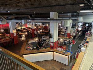The restaurant from the 1st floorr  at La Fábrica  in Malaga
