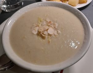 Fennel pureed soup with lemon zest and almond flakes at Osteria di Fuori Porta in Padua